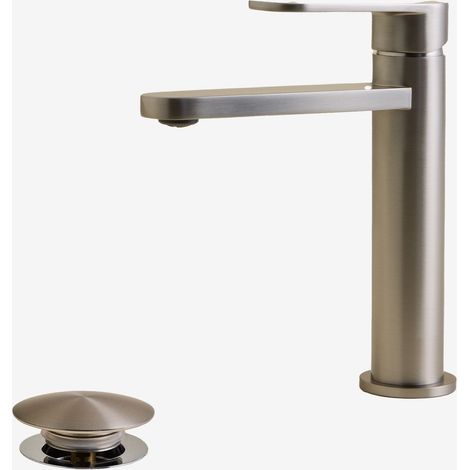 Ensemble de robinet de lavabo en laiton Alameda et robinet de vidange de lavabo Click-Clack en acier inoxydable et laiton Orveta SKLUM Gris brossé ↑20 cm