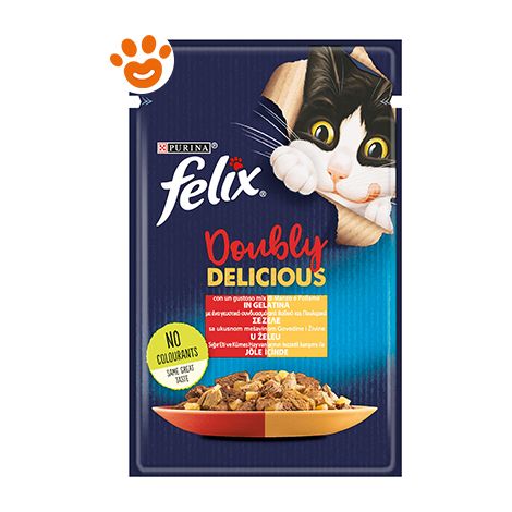 Purina Cat Felix Doubly Delicious Manzo e Pollame In Gelatina - Purina Cat Felix Doubly Delicious Manzo e Pollame In Gelatina - Bustina Da 85 Gr