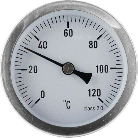Thermomètre à aiguilles bimétal Pour systèmes de chauffage et chaudières 120 degrés Type 1/2 '' Raccord arrière Tôle d'acier chromée (1/4)