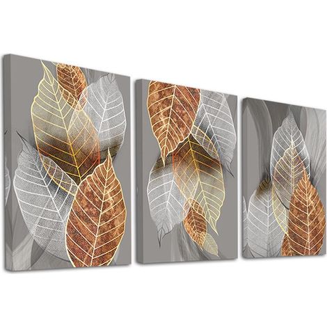 Lot de 3 Cadres en Bois 30x40cm Toile Blanche Impression Feuilles Abstraites Art Mural Décor Salon Chambre (1/4)