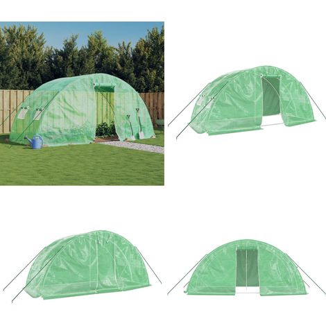 Serre avec cadre en acier vert 10 m² 5x2x2,3 m - Serre De Jardin - Serre Verte - Abri Jardin - Tunnel De Jardin - Protection Plantes - Home & Living
