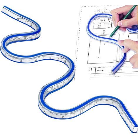 Règle Flexible, 50cm Regle en PVC, Règle Courbe Cintrable Clairement Flexible Curve, Règle de Serpent Plastique Double Face pour Bureau Ecole Studio Dessin Technique Menuiserie - Bleu (1/5)
