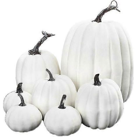 Lot de 7 citrouilles artificielles d'Halloween assorties, fausses citrouilles décoratives pour la fête de Thanksgiving et la maison (1/5)