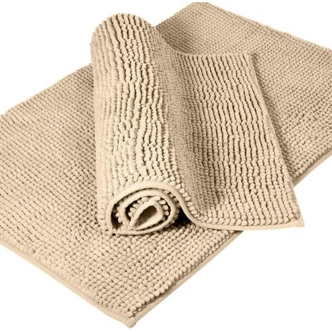 Tapis de bain de chenille - Extra doux et absorbant - Lavable en machine - Tapis en peluche antidérapant pour baignoire, douche et salle de bain (Camel, M) (1/5)