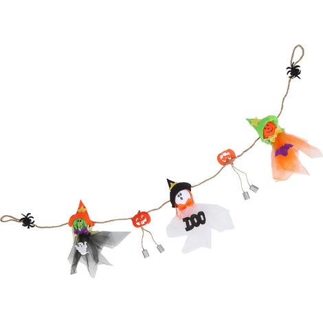 Geister-Kürbis-Hexe-Flugpuppe, realistische Halloween-Hängedekoration mit Glocke (1/5)