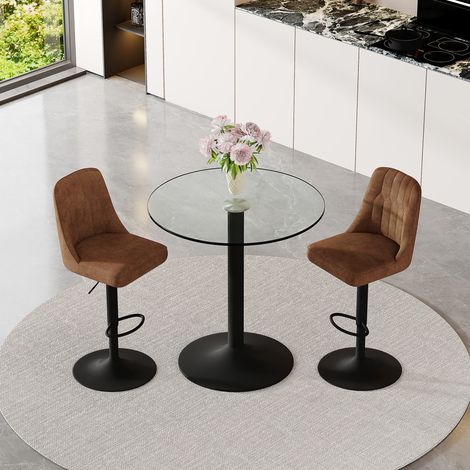 Ensemble bar table ronde 89 cm en verre transparent, 2 tabourets rotatifs, pour cuisine – MEUBLIV (1/5)