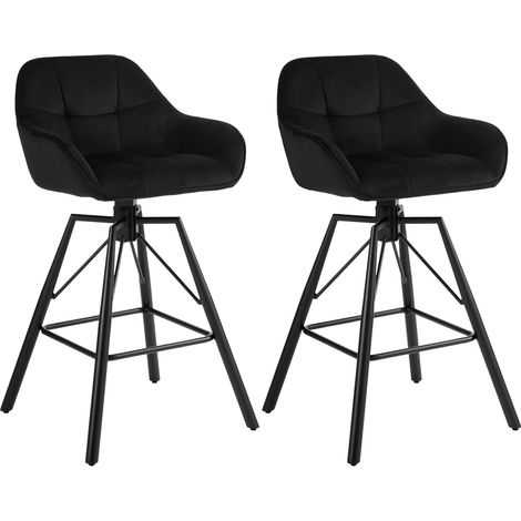 WOLTU 2x Taburetes de Bar de Terciopelo y Cuero Patas de Metal con reposabrazos y Respaldo Taburetes de Cocina Giratorios para Desayuno Silla Nueva Negro (1/5)