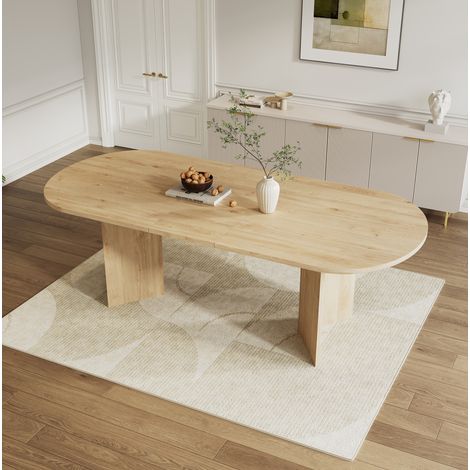 Table à manger en MDF 140/180 x 90 cm chêne, extensible pour 4-8 personnes (1/5)