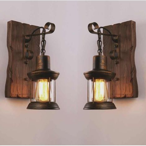 Lampe murale rustique vintage, lampe murale industrielle vintage, lampe murale en bois vintage de la ferme, allée, miroir de maquillage, couloir, à côté de la Chambre, Bar (2pcs) (1/4)
