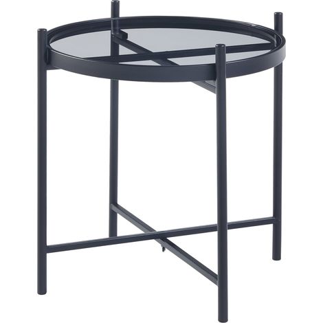 Mesa auxiliar redonda con cristal templado 46 x 42 cm estructura de metal negro 030010954 (1/4)