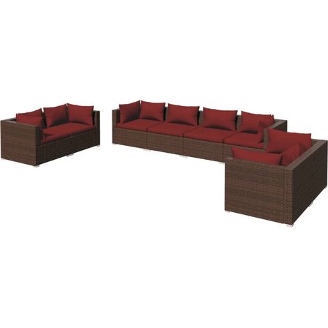 8 PCS Garden Lounge Set con cojín mimbre Pe Brown (1/5)