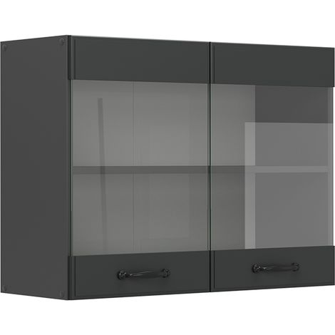 Mobile da cucina in vetro R-Line, Antracite casa di campagna, 80 cm, Vicco