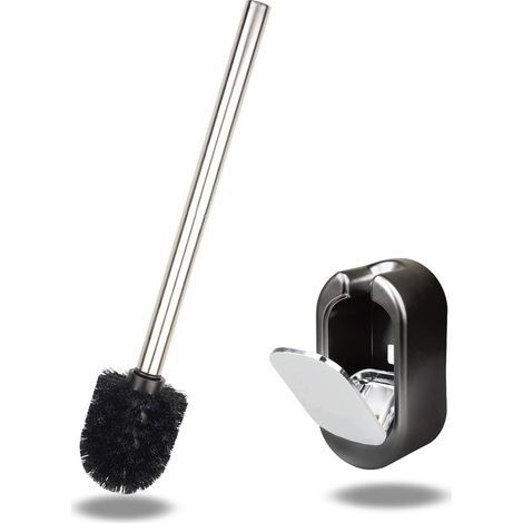 Toilet Brush, Removable Toilet Brush Holder, Wall Mounted Toilet Brush for Room Cleaning, Decorative Modern Design - Black (1/5)