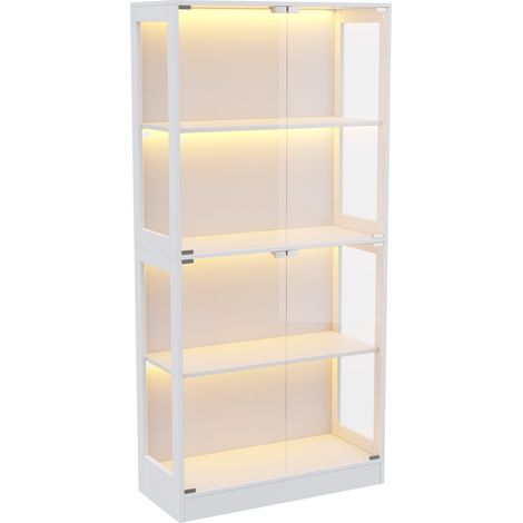 Vetrina LED in vetro 80 x 35 x 170 cm bianca con 4 ripiani e apertura push-to-open (1/5)