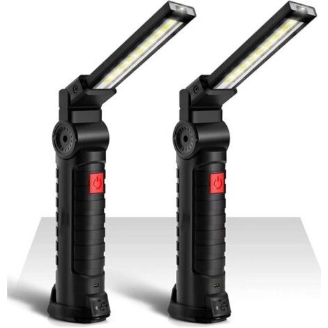 2PCSLampe de Travail COB Baladeuse LED 800LM Ultra Lumineuse, USB Rechargeable Inspection Lampe Portable avec Base Magnique, 5 Modes Lumière 6000K Lanterne pour Auto Garage Atelier Bricolage [Classe é (1/4)