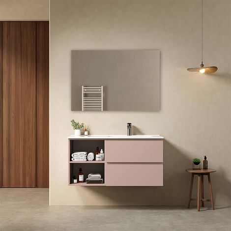Mobile bagno sospeso 100 cm Rosa Retro Lavabo a Destra in Ceramica Specchio Quadro - Fiji Paint Plus (1/4)