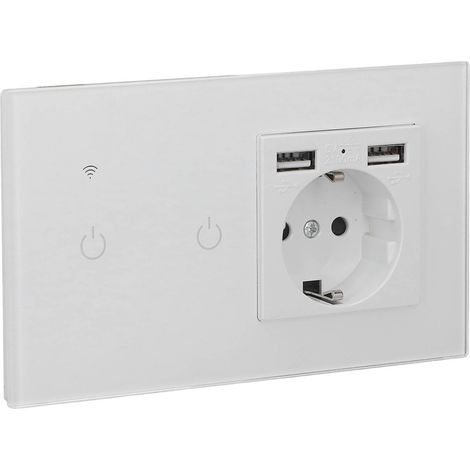 Interrupteur bipolaire intelligent Wi-Fi à commande unique (norme européenne) + double prise murale encastrée avec ports USB (100-240 V CA) (1/5)
