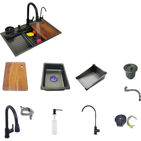 Évier de cuisine en acier inoxydable, grand bol simple, assemblage facile (1/2)