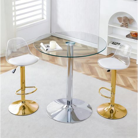 Ensemble table de bar 89 cm en verre avec 2 tabourets réglables et pivotants HAVRYA (1/5)