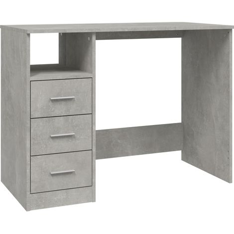 Bureau table poste de travail meuble d'ordinateur informatique étude avec tiroirs 102 x 50 x 76 cm bois d'ingénierie gris