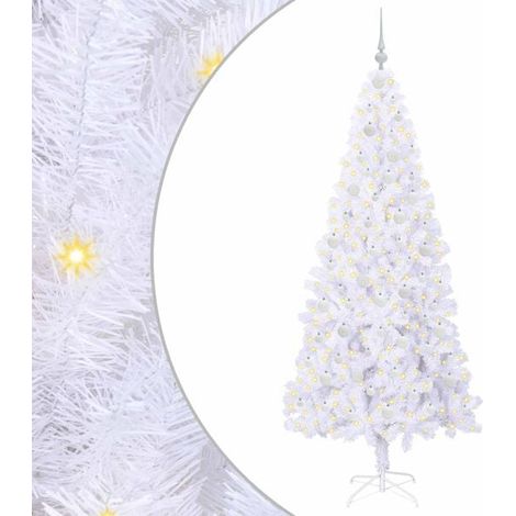 Sapin de Noël artificiel avec 300 lumières LED blanches, 210 cm de haut, en PVC et acier. (1/5)