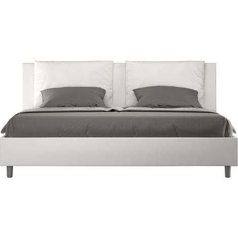 Lit adulte moderne avec coussins rembourrés simili cuir Anja Sommier-Blanc-180x200-Option Sommier (1/5)