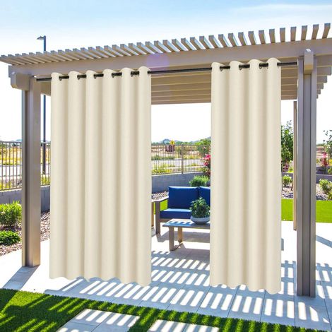 Rideaux de pergola - Lot de 2 rideaux d'extérieur occultants, pour décoration intérieure et extérieure de jardin, avec œillets, L 132 x H 274 cm,beige (1/5)