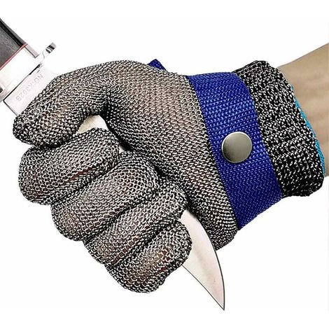 Gants anti-coupure, gants anti-coupure de qualité alimentaire, gants de boucher en maille métallique inox avec gants en tissu blanc (XL) (1/5)