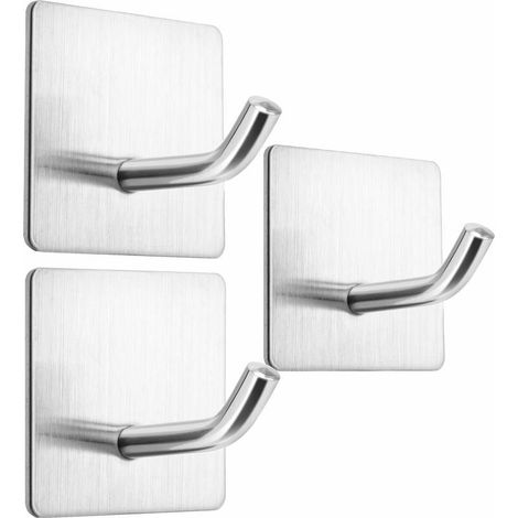 Lot de 3 crochets auto-adhésifs robustes et amovibles en acier inoxydable pour accrocher des serviettes de cuisine pour salle de bain Fixation murale Sans clous (1/5)