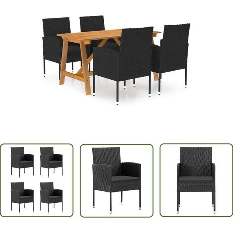 The Living Store Ensemble à manger de jardin 5 pcs Noir - Ensemble Salon De Jardin - Mobilier De Jardin - Table De Jardin - Chaises De Jardin - Acacia Massif (1/5)