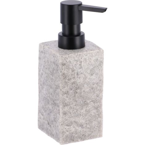 Distributeur a savon 260 ml polyresine carre effet pierre pompe noir mat - gris - Tendance (1/2)