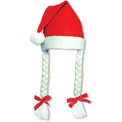 Size Options: 2 Pack or 12 Pack Christmas Santa Hats with Plaits and Ribbon for Festive Parties (1/5)