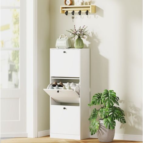 Meuble à chaussures 47x26x120 cm blanc en bois avec 3 abattants et étagères réglables (1/5)