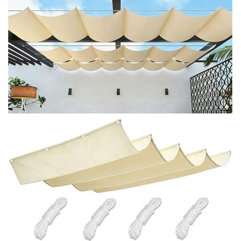 Einziehbare Welle Sonnensegel Nach Maß Wellenmarkise Verstellbar Segeltuch mit Ösen und Kordel Markisenstoff UV-Schutz Sonnenschutz Wasserdicht für Garten Pergola Balkon Terrasse 1x3M Creme (1/5)