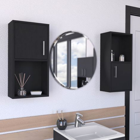 Set de Muebles auxiliares de baño en melamina con 4 estantes y 2 puertas , negro , 60.1 cm X 30 cm X 16 cm