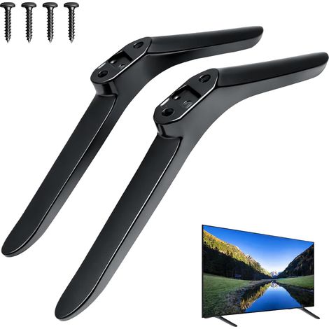 Set mit 2 universellen schwarzen Kunststofffüßen inklusive Schraubensatz, kompatibel mit Fernsehern von 32 bis 55 Zoll