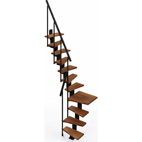 Escalier 1 quart tournant 12 marches - Hauteur à franchir de 2.60 à 3.08m - Largeur 60cm - Couleur bois et blanc - KIP60/L-SNMNOY-12