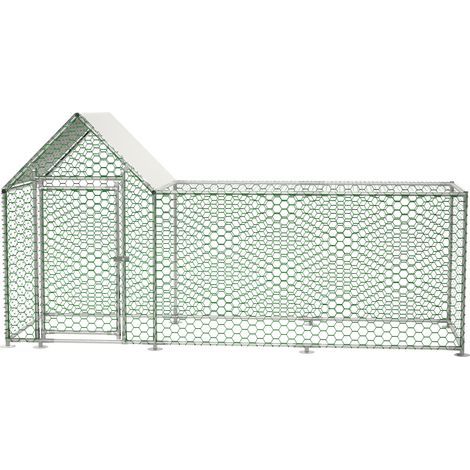 Poulailler avec enclos en liberté 3x1x1,5m avec verrou de sécurité et bâche PE imperméable, enclos pour petits animaux en métal pour poules, lapins et autres petits animaux (1/5)