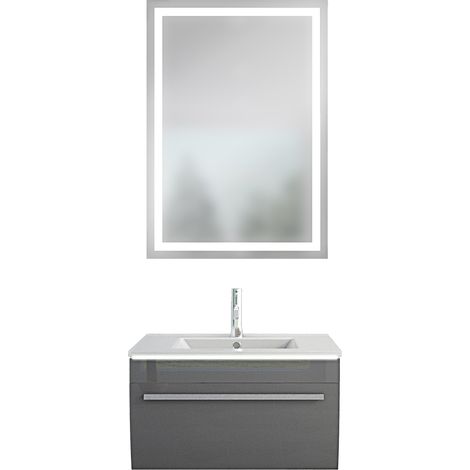 Badmöbel Gently 3 V1 Weiß/Grau 70cm + Leuchtspiegel LSP03 cm (1/5)