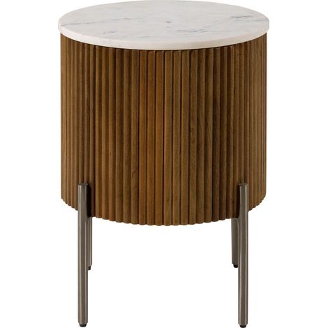 Beistelltisch rund Mango 40x40x52 braun lackiert / Marmor weiß BARCELONA 230