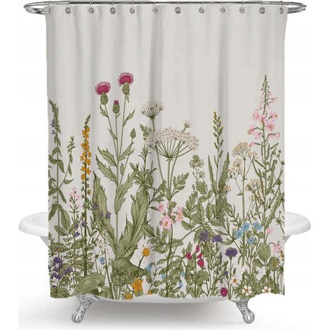 Ahlsen Rideau de douche avec 12 anneaux pour la fixation, 180x200 cm, plantes vertes(A) (1/5)