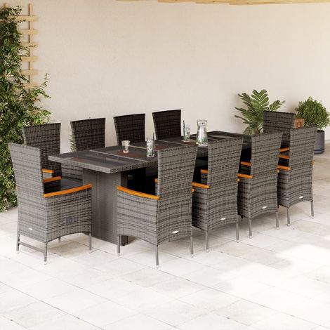 11-tlg. Garten-Essgruppe mit Kissen Grau Poly Rattan (1/5)