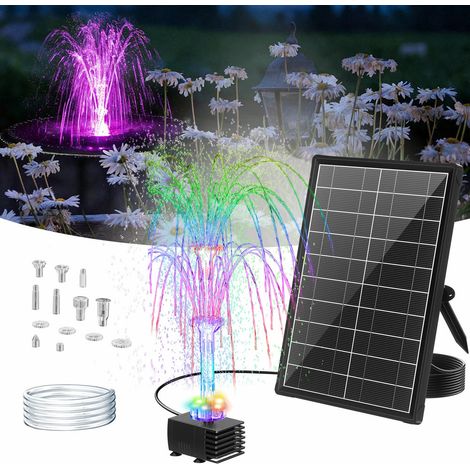 POPOSOAP 8W Solar Springbrunnen mit Akku-Backup, LED-Beleuchtung, 8 Düsen, 1,2 m PVC-Schlauch für Vogelbad & Gartenteich