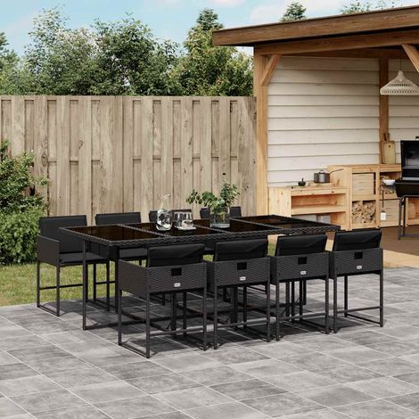 vidaXL Set de comedor de jardín 9 pzas y cojines ratán sintético negro (1/5)