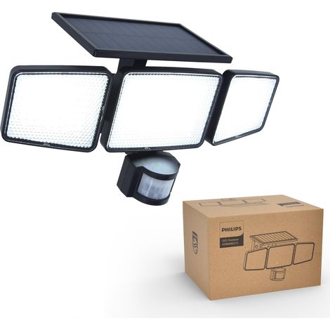 Lampe de sécurité solaire Extérieur 302 LED 1200 lm, projecteur mural étanche à énergie solaire avec détecteur de mouvement PIR, 3 têtes, étanche IP65, 3 modes (1/5)