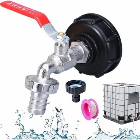 Robinet de réservoir d'eau 1000L, adaptateur de réservoir d'eau en aluminium 3/4", robinet de jardin pour connecteur de réservoir d'eau 1000L, robinet de réservoir IBC pour jardin (1/5)