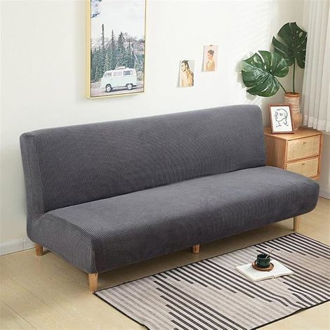 Housse Clic Clac Housse Canape Lit,170-190cm Extensible Anti-Taches Couvre Protection canapé sans Bras,Gris foncé (1/5)