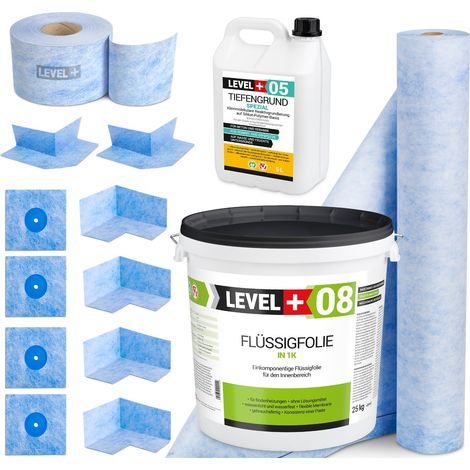 LEVEL+ Dichtset für Duschabdichtung Bad Dichtband Flüssigfolie 25kg SET51 (1/5)