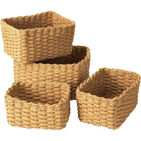 Set of 4 natural woven wicker storage baskets – Dimensions: L-251812 cm, M-221611 cm, S-201310 cm, XS-17119 cm – Stackable baskets (1/5)