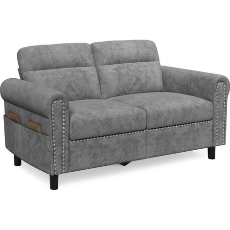 Canapé 2Places Bealife Revêtement en Suédine avec 2 Coussins d'assise et 2 Coussins de Dossier Structure en Bois et Métal pour Salon Chambre 152 x 76 x 84 cm Gris